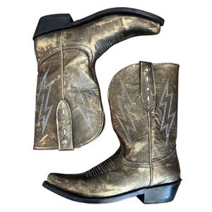 Free People x Mexicana Lightning Strikes Gold/Black Leather Cowboy Boot Size 10